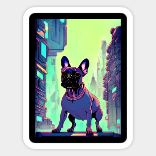 Anime French Bulldog In Futuristic City Sticker